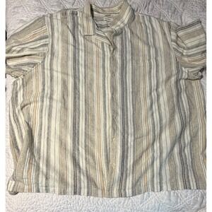 Lucky Brand Mens 5XL Striped Short Sleeve Button Down Cotton Shirt Cream Tan